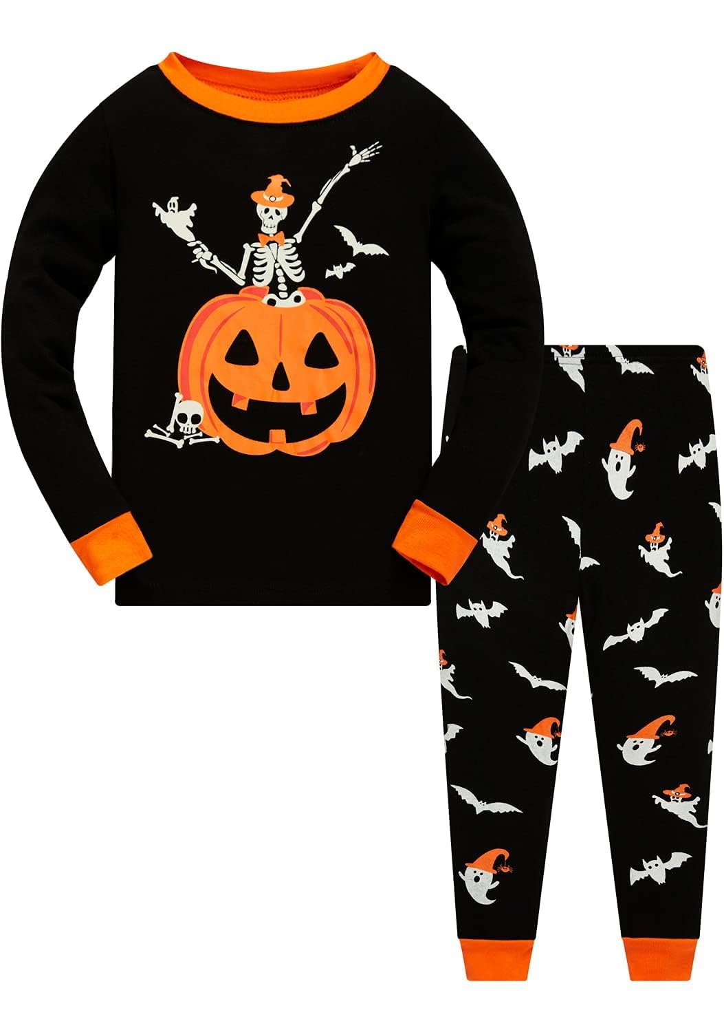 Toddler Boys Skeleton Pajamas Sets Kids Pumpkin Sleepwear Boys Halloween 2 Pcs PJS