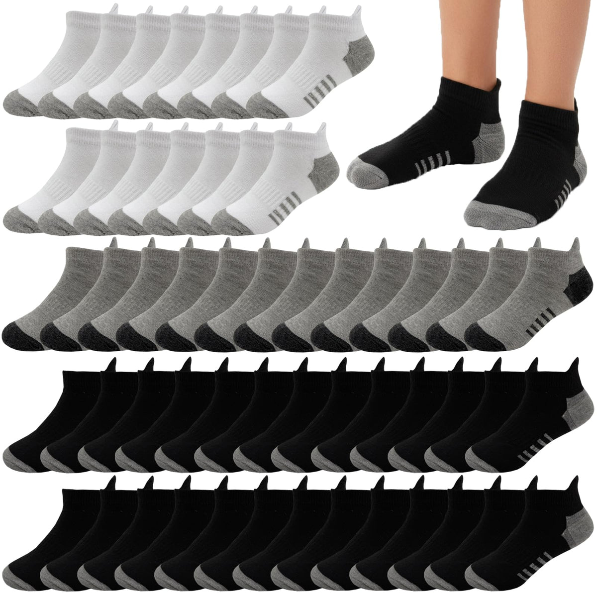 20 Pairs Boys Low Cut Ankle Socks Kids Crew Athletic Breathable Cushion Sole Socks for Running Hiking