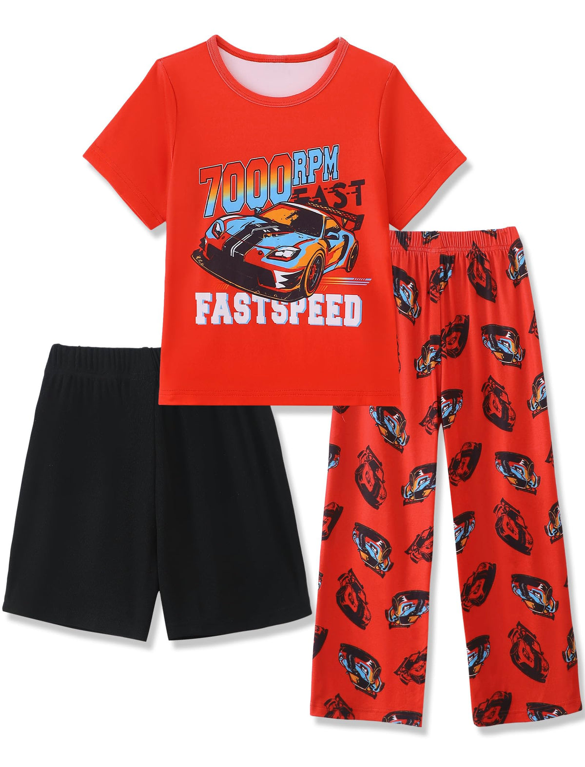 Mikrdoo Boys Pajamas 3 Piece Summer Sleepwear Soft Short Sleeves Shorts Set & Long Pants Cool PJs Size 2-14 Years