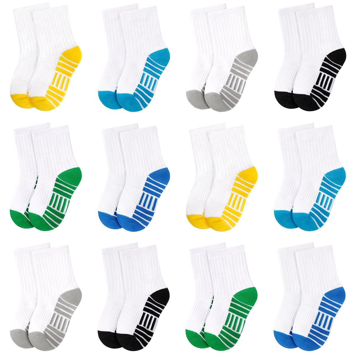 ZERULETS 12 Pairs Kids Socks Boys Crew Athletic Cotton Socks for 1-14 Years