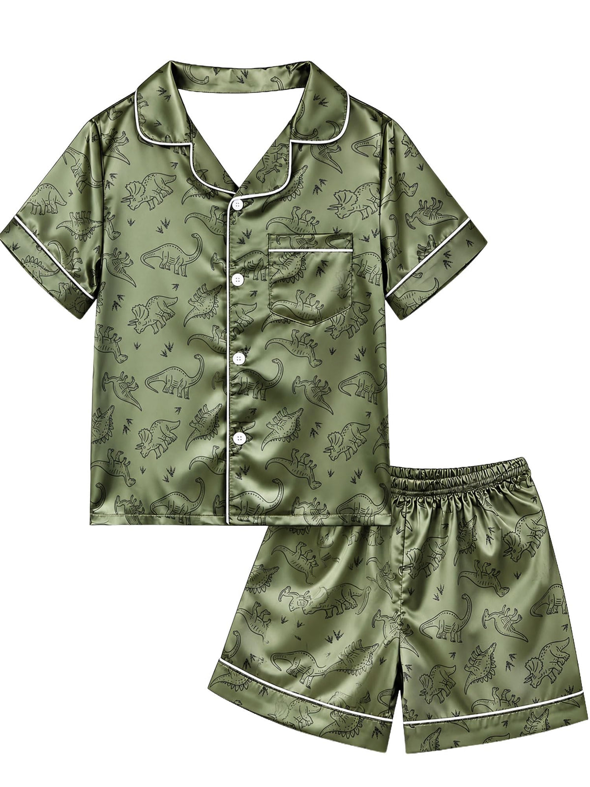 Basumee Boys Satin Pajamas Set, Silky Summer Pjs for Kids 6-13Y, 2 Pieces