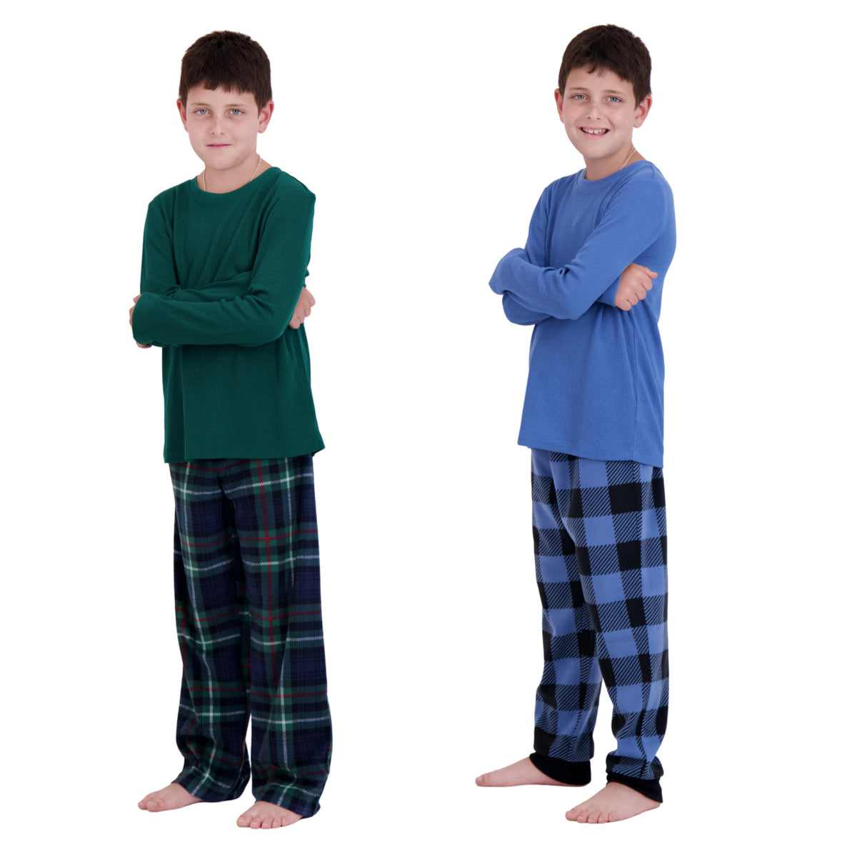 US Angels Boys Pajamas Set | 4-Piece Long Sleeve & Fleece Pants | Soft Warm Sleepwear Pjs for Kids & Teens
