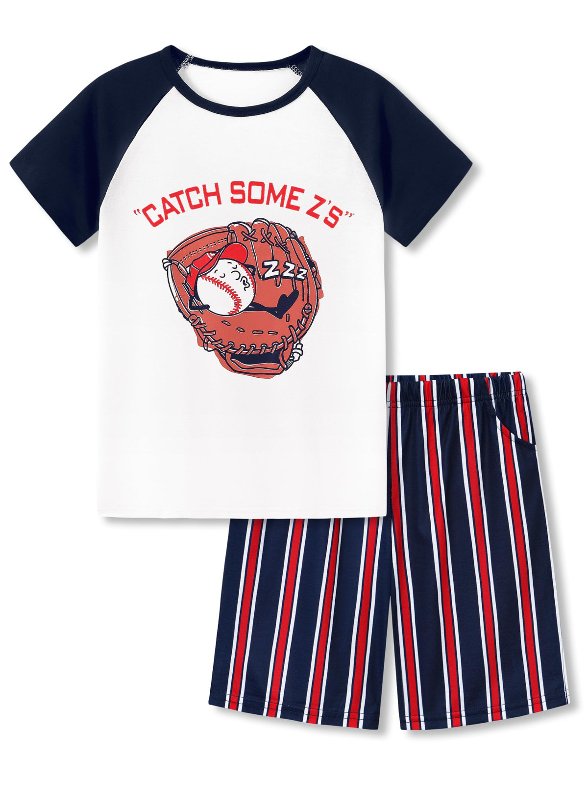 Beezizac Boys Pajamas Raglan Summer Cool Short Sleeve Set Size 6-18