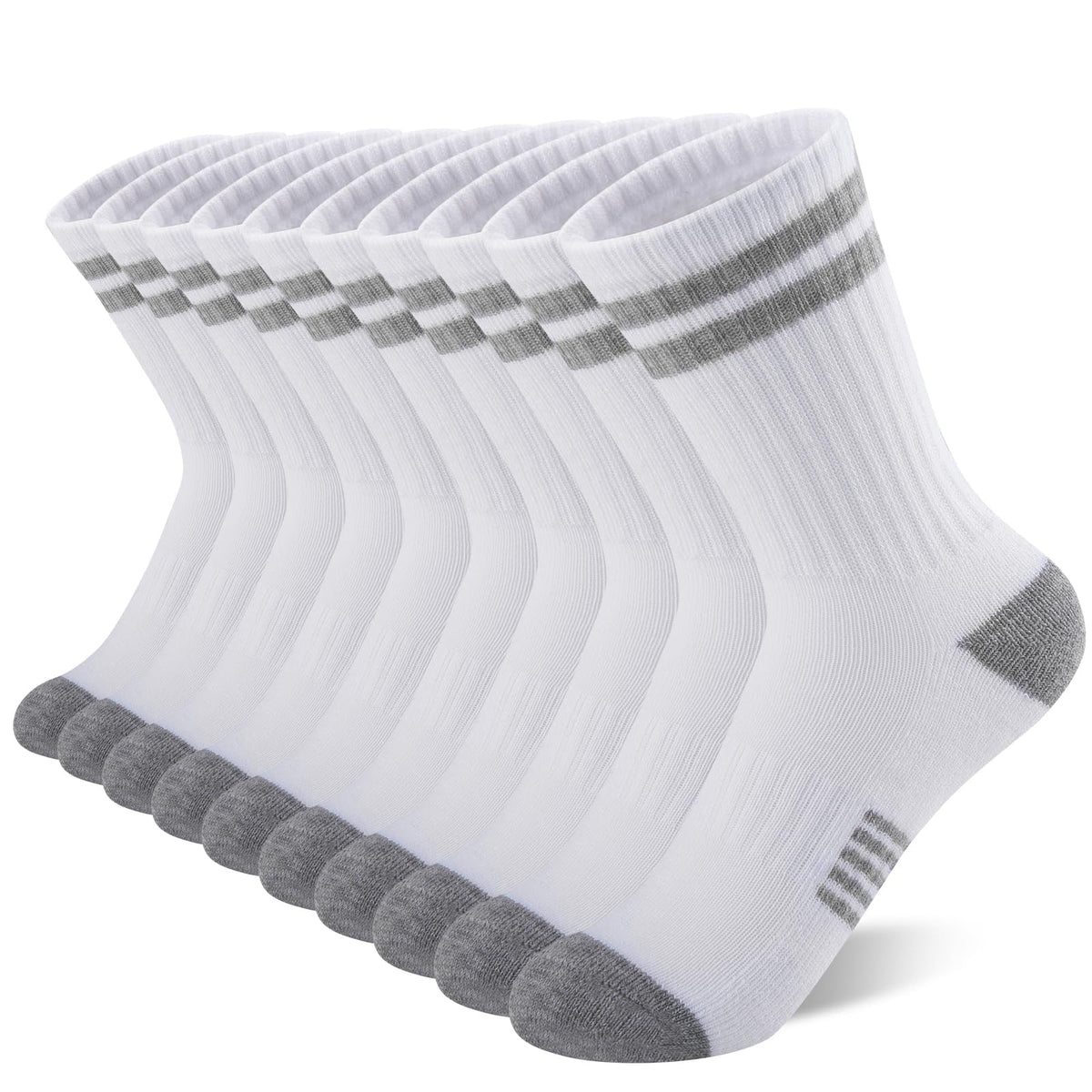 Comfoex 10 Pairs Boys Crew Long Athletic Socks for 4-6 6-8 8-10 Years Old Kids Calf Sports Half Cushioned