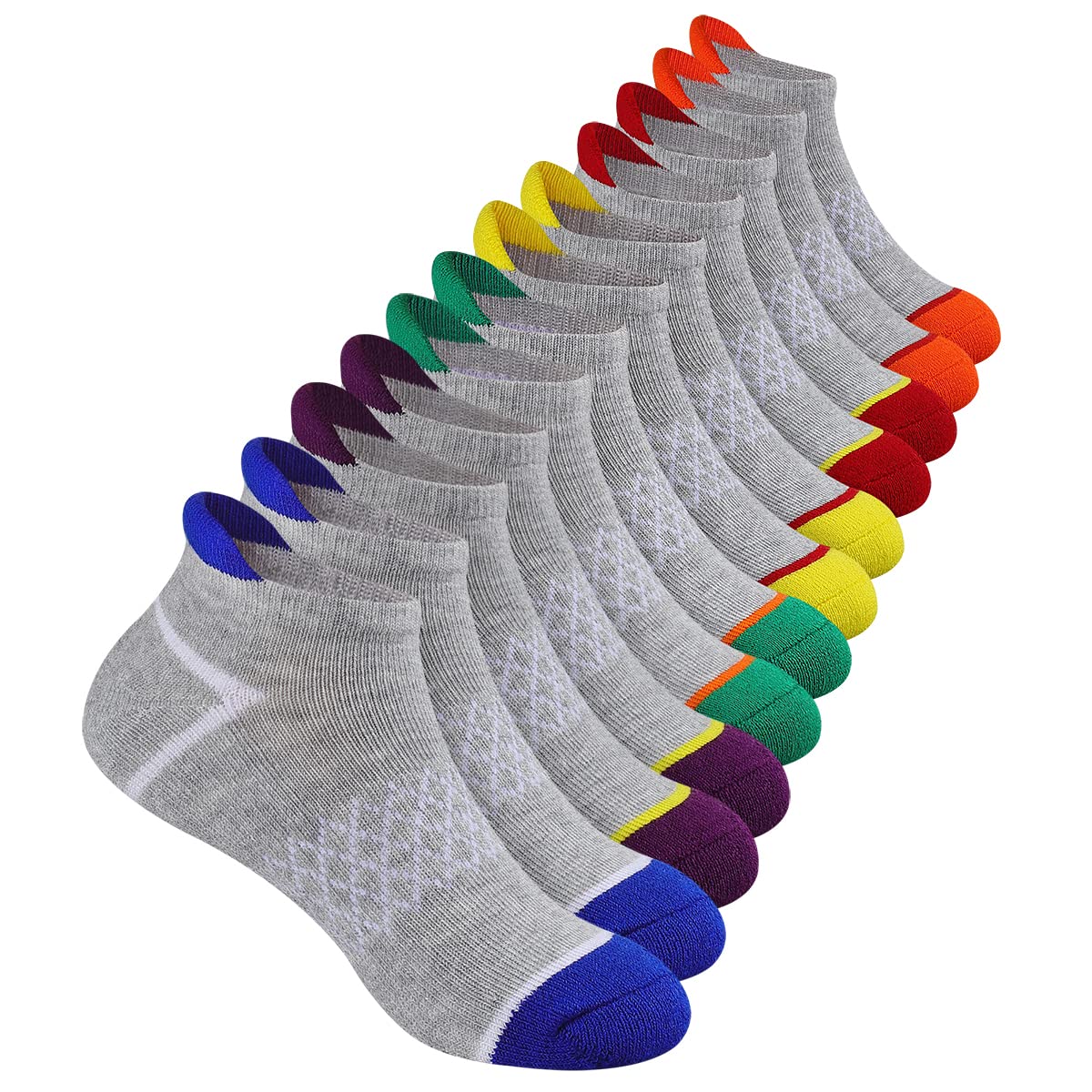 Comfoex 12 Pairs Boys Socks Ankle Athletic Socks With Cushioned Sole For 4-6 6-8 8-10 Years Old Kids