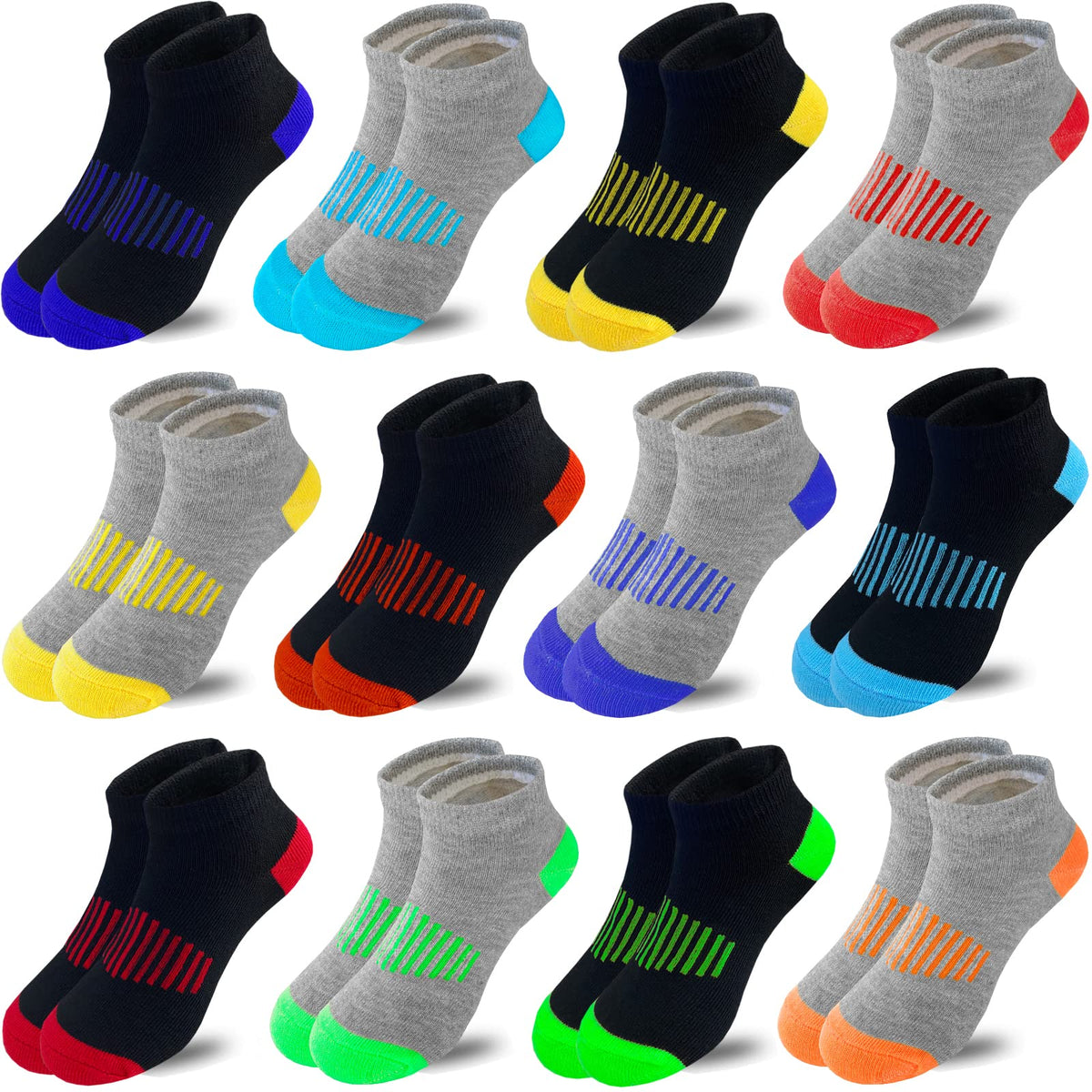 Boy Socks 12 Pairs Ankle Socks Boys Low Cut Ankle Athletic Cotton Sock For Little Big Kids