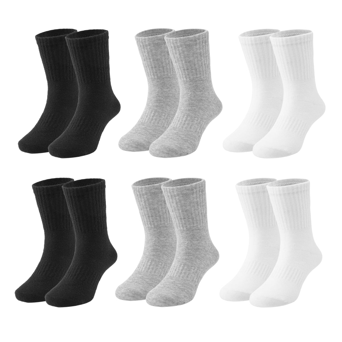 Boys Crew Socks 6 Pairs, Cotton School Socks for Kids Girls