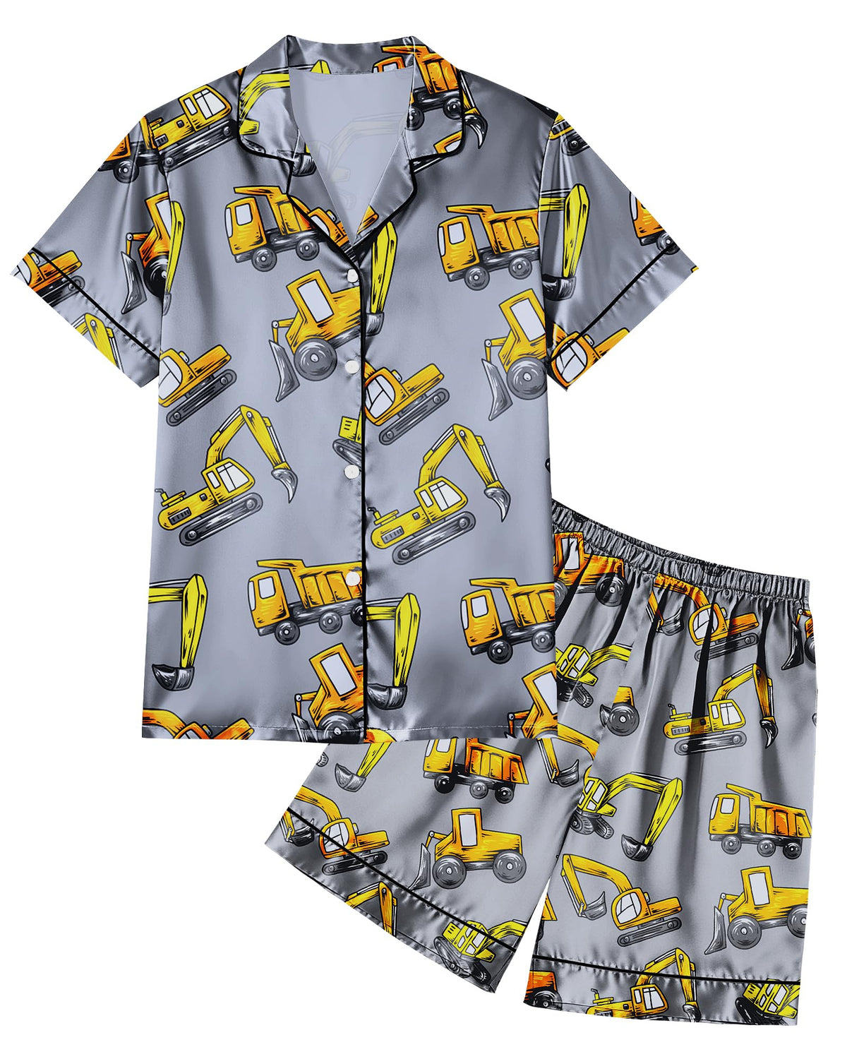 PASHOP Boys Pajamas Toddler Little Boys Silky Satin Pajamas Button Down Short Sleeve & Shorts Pjs Set Kids Sleepwear 3-10Y