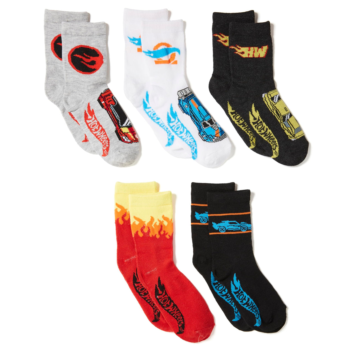Hot Wheels Boys' Race Car 5 Pack Crew Socks