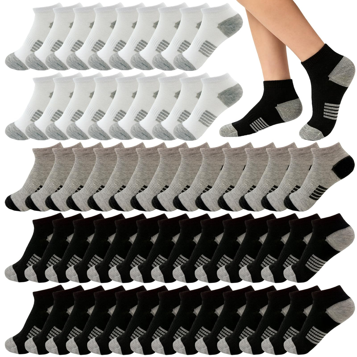 6/20 Pairs Boys Low Cut Ankle Socks Kids Crew Athletic Breathable Cushion Sole Socks for Running Hiking 4-12 Years