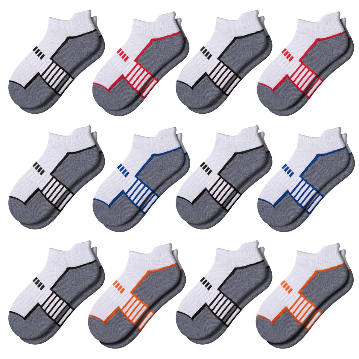 Comfoex 12 Pairs Boys Socks Ankle Low Cut Socks Athletic Half Cushioned Short Socks For Kids 4-6 6-8 8-10 Years Old