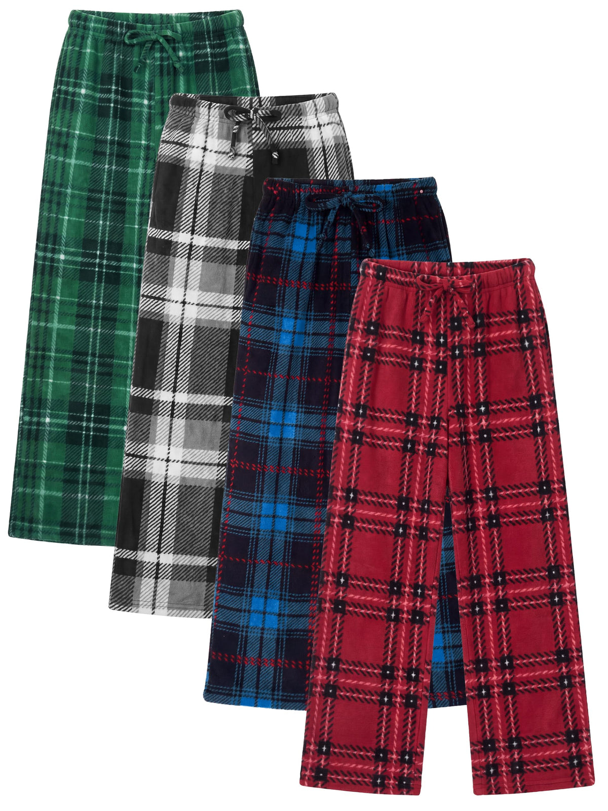Motarto 4 Pack Boys Soft Pants Micro Fleece Kids Christmas Plaid Pants Elastic Waistband with Pockets Drawstring