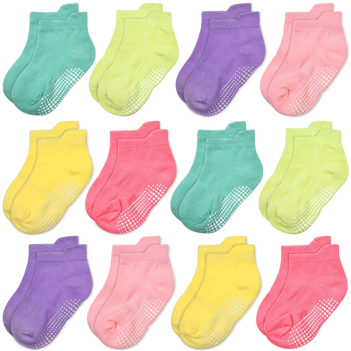 GRPSKCOS Non Slip Toddler Baby Socks 12 Pairs Anti Skid Ankle Socks for Girls Boys Grips Sock for 0-7 Years Children