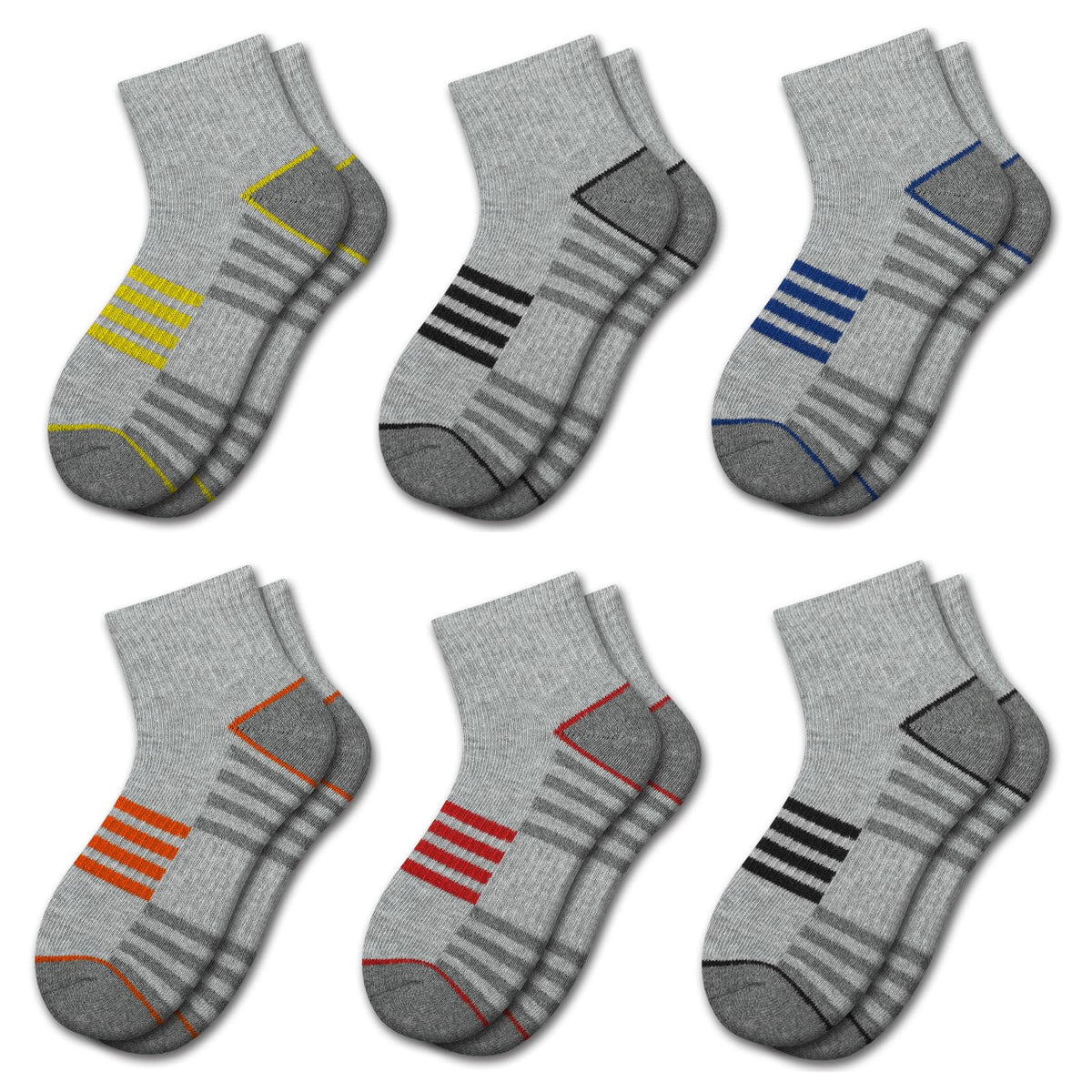 Comfoex Boys Athletic Quarter Socks - Ankle Sports Socks With Cushioned Sole - 6 Pairs, Sizes 4-6, 6-8, 8-10 Years Old