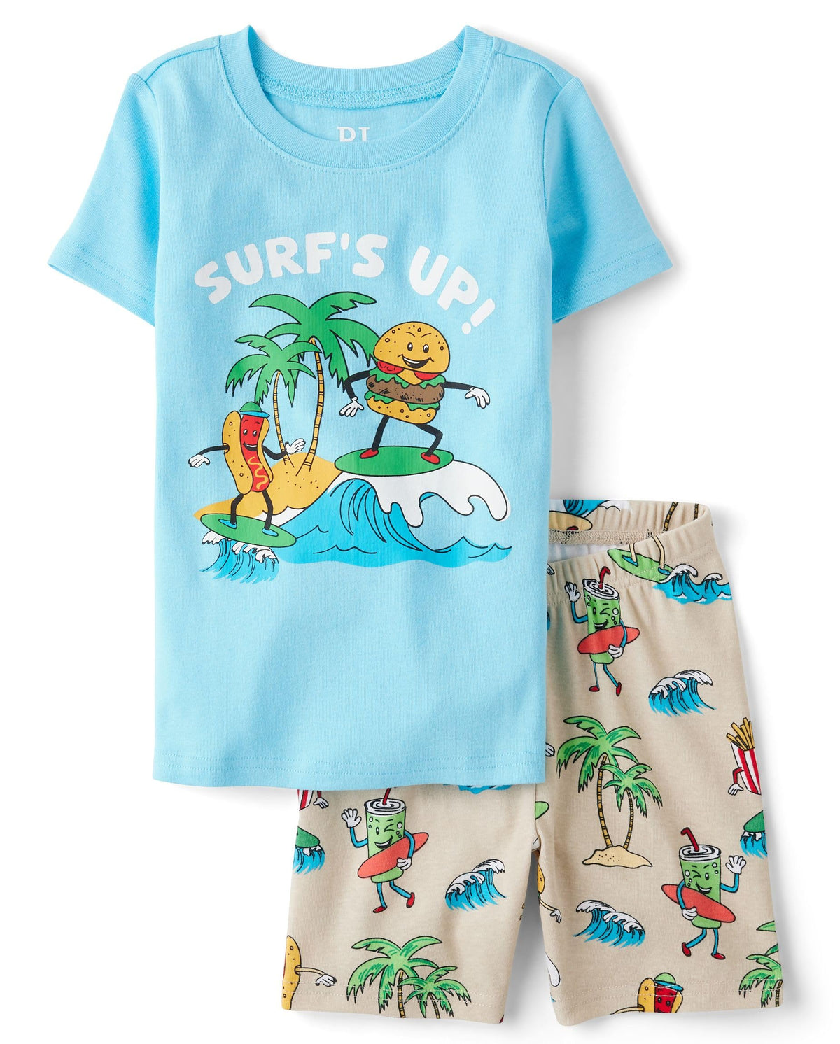 The Children's Place Boys' 100% Cotton Sleeve Top and Shorts 2 Piece Pajama Set
