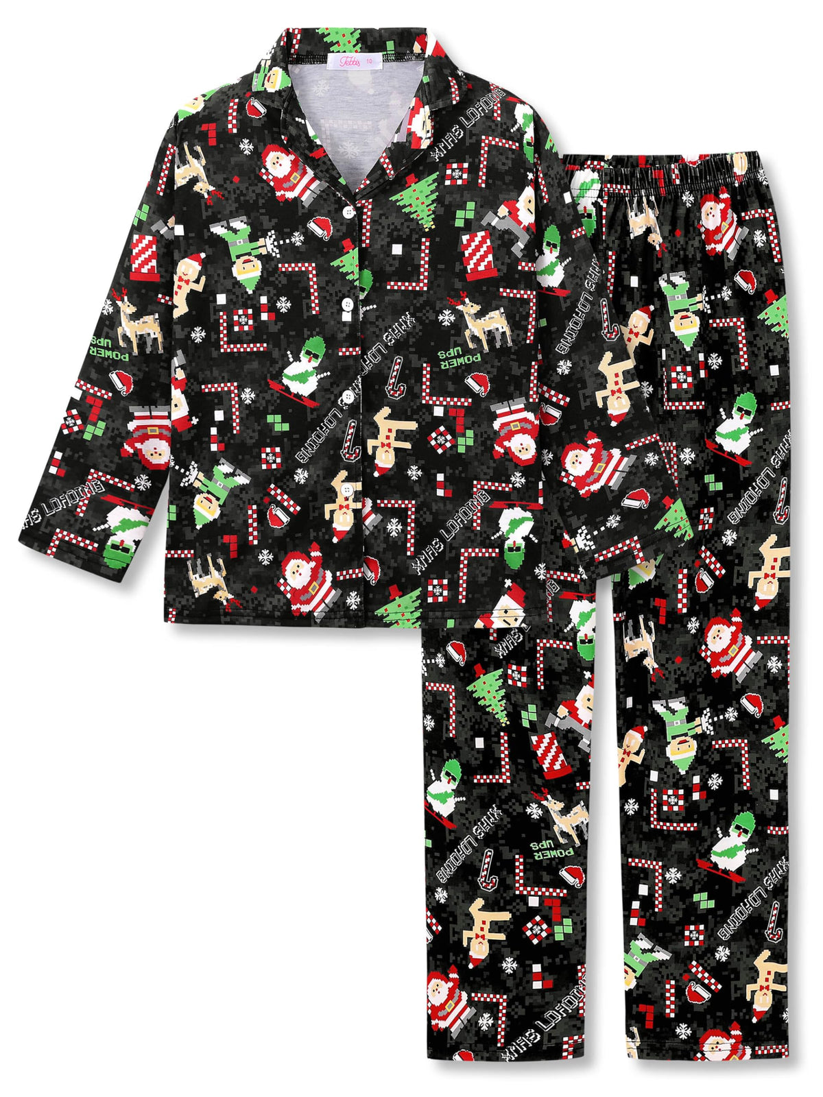 Tebbis Boys Pajamas Novelty Prints Button-Up Long Sleeve 2-Piece Size 6-18