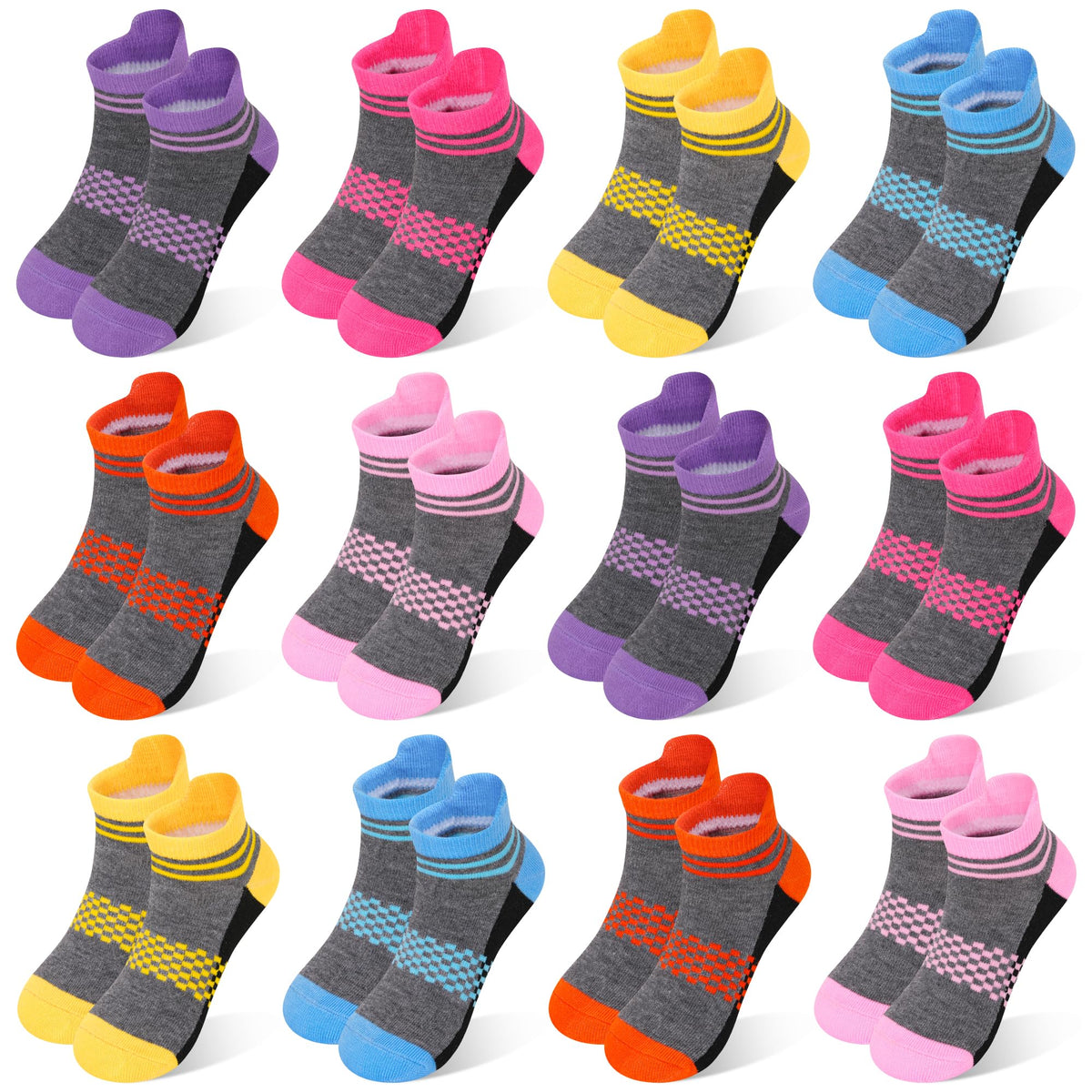 ZERULETS Kids Socks 12 Pairs Boys Ankle Low Cut Athletic Socks 1-14 Years