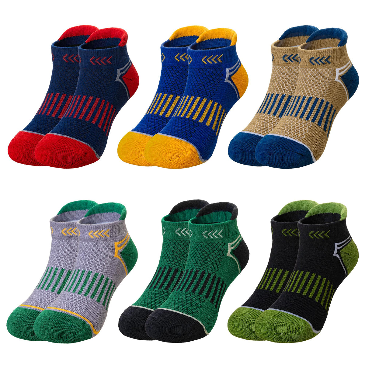 Eyean Boys Athletic Half Cushioned Ankle Socks Kids Cotton Sport Low Cut Socks 6 Pairs