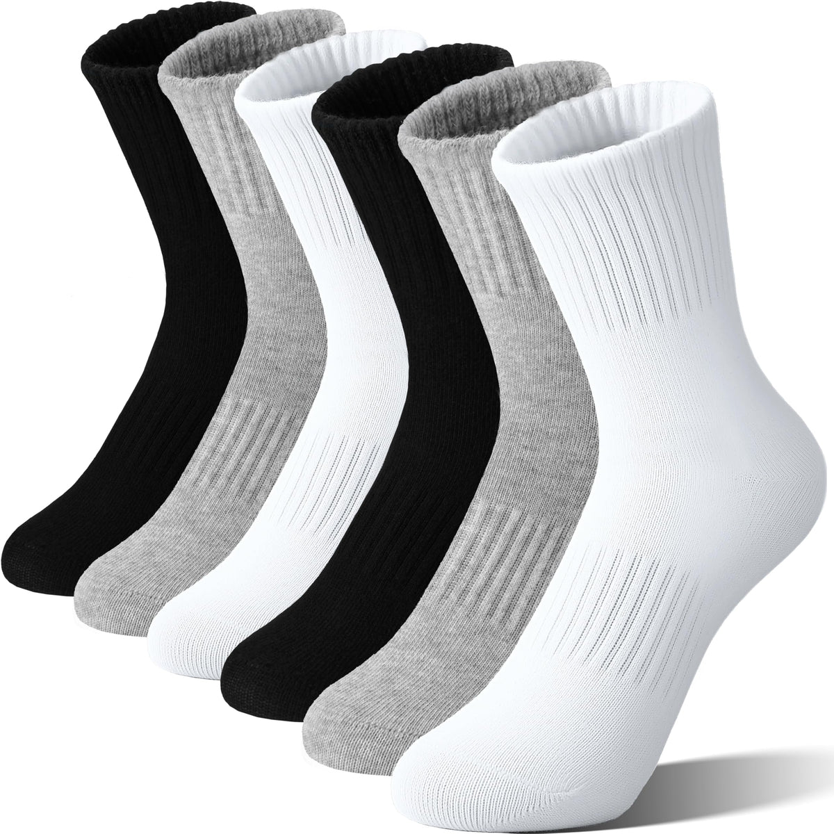 Unisex School Kids Boys Girls Athletic Socks Soft Cotton Student Uniform White Black Gray Crew Socks 6 Pairs