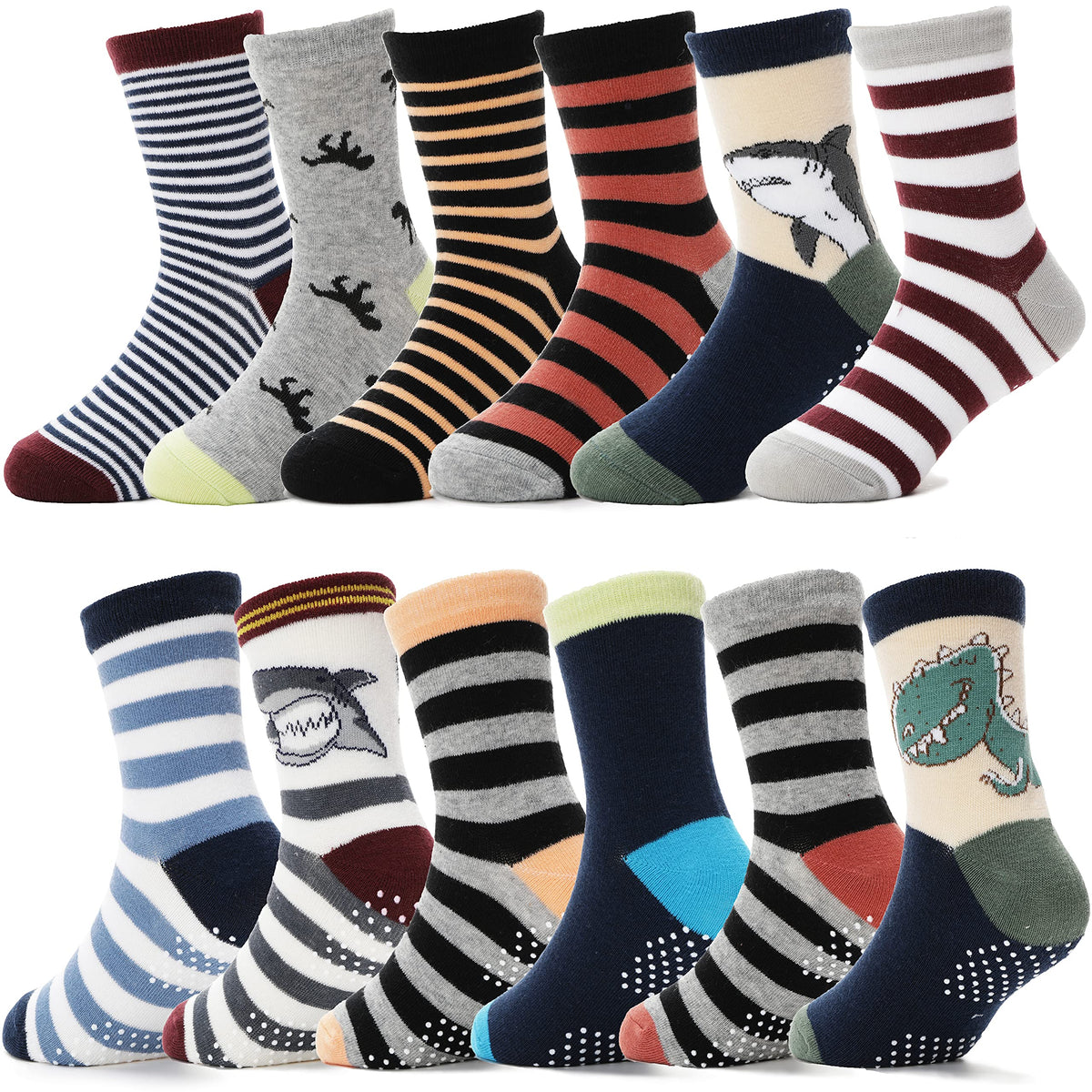 ANTSANG Baby Boys Grips Socks, Kids Toddlers Infants Crew Cotton Socks