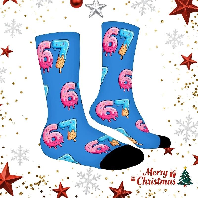 67 Ice Cream Print Socks Suitable for Boys & Girls - Funny 67 Number Meme Socks with Ice Cream Cone & Sprinkle Design, Winter Warm Funny Gifts for Teenagers (Hand Wash/Dry Clean), for Teenager