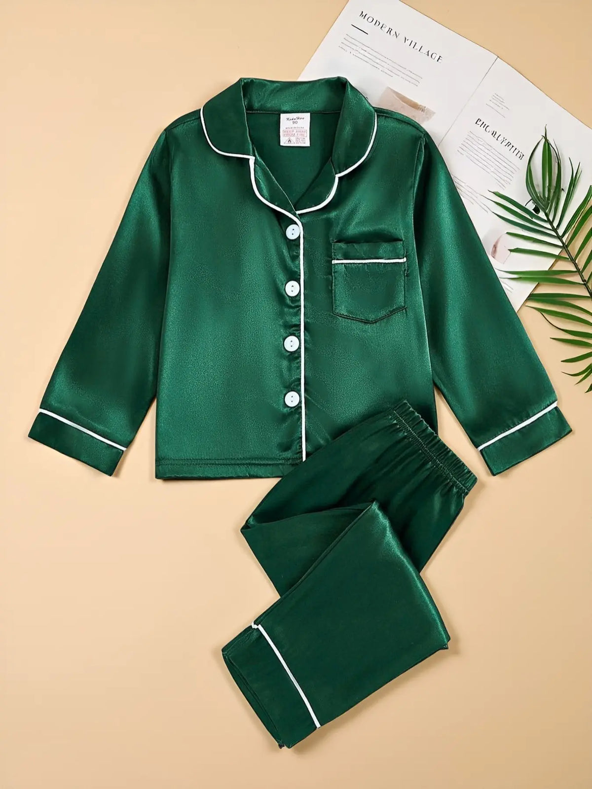Satin Pajamas Set, Long Sleeve & Pants, Casual Comfy Pajama, Plain Woven Fabric, Casual Summer Sleepwear for Boys & Girls, Snug Fit Pajamas, Fitted Style, Pajama Lounge Sets, Pyjamas Set, Toddler Pjs, Pajama Clothes