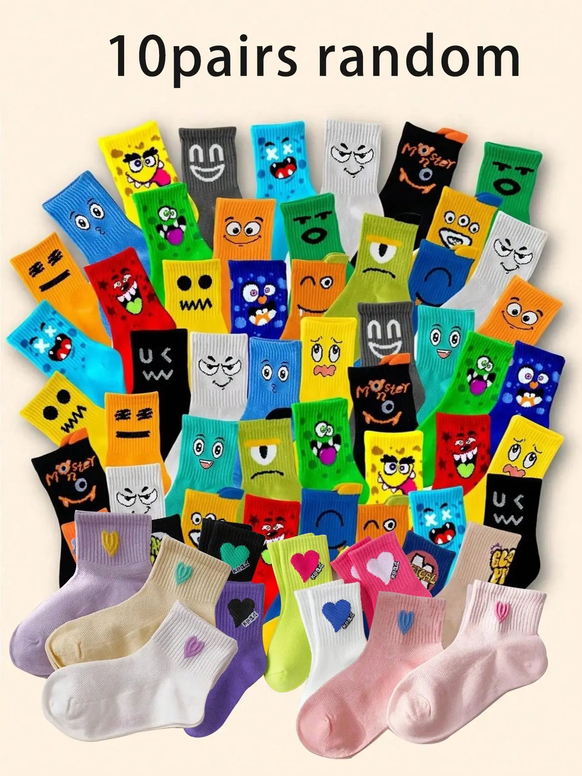 Kids' Mid-Calf Socks, Cute & Fun Patterns, College Style, Breathable & Soft, Suitable for All Seasons, Unisex, Ages 1-16, Teen Socks, 5/10 Pairs, Casual Stylish Socks, Youth Socks