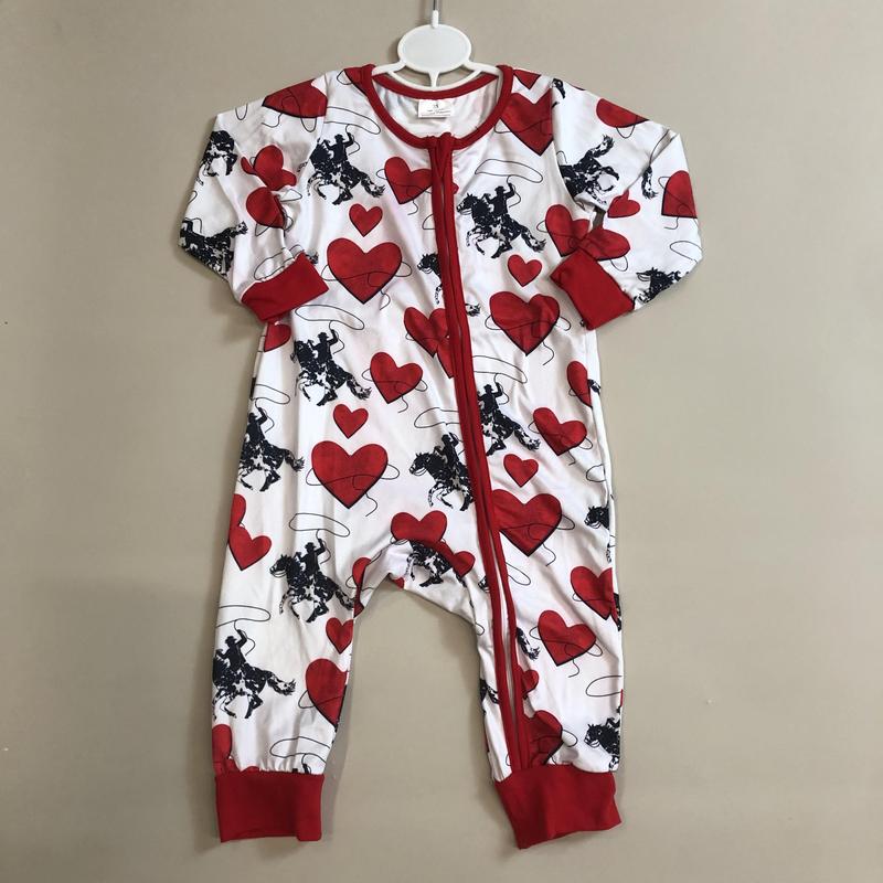 Boys' Valentine's Day Pajamas Set, Kids' 2-Piece Western Cowboy Heart Print Casual Comfy Cotton Sleepwear, Onesie, Kid, Casual Comfy Pajama, Children, Sleepwear Pajamas
