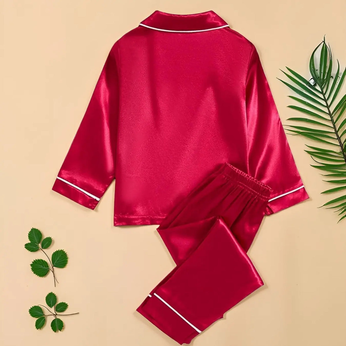 Satin Pajamas Set, Long Sleeve & Pants, Casual Comfy Pajama, Plain Woven Fabric, Casual Summer Sleepwear for Boys & Girls, Snug Fit Pajamas, Fitted Style, Pajama Lounge Sets, Pyjamas Set, Toddler Pjs, Pajama Clothes