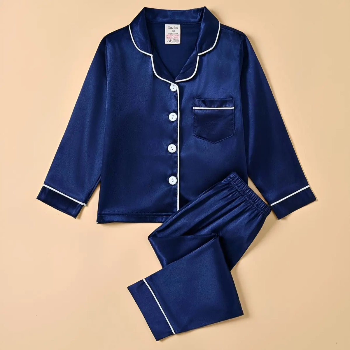 Satin Pajamas Set, Long Sleeve & Pants, Casual Comfy Pajama, Plain Woven Fabric, Casual Summer Sleepwear for Boys & Girls, Snug Fit Pajamas, Fitted Style, Pajama Lounge Sets, Pyjamas Set, Toddler Pjs, Pajama Clothes
