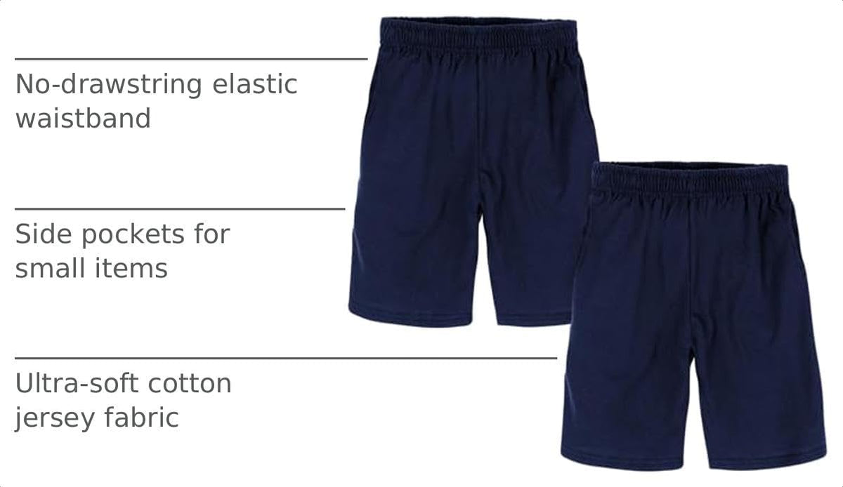 Hanes Boys Jersey Shorts Pack, 2-Pack, Cotton Shorts for Boys with Pockets, Pull-On Shorts