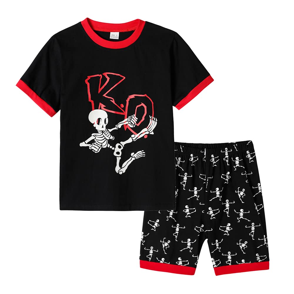 MyFav Boys Pajamas Sets Glow in Dark Summer Short Sleeve Sleepwear Skull Kids Pjs