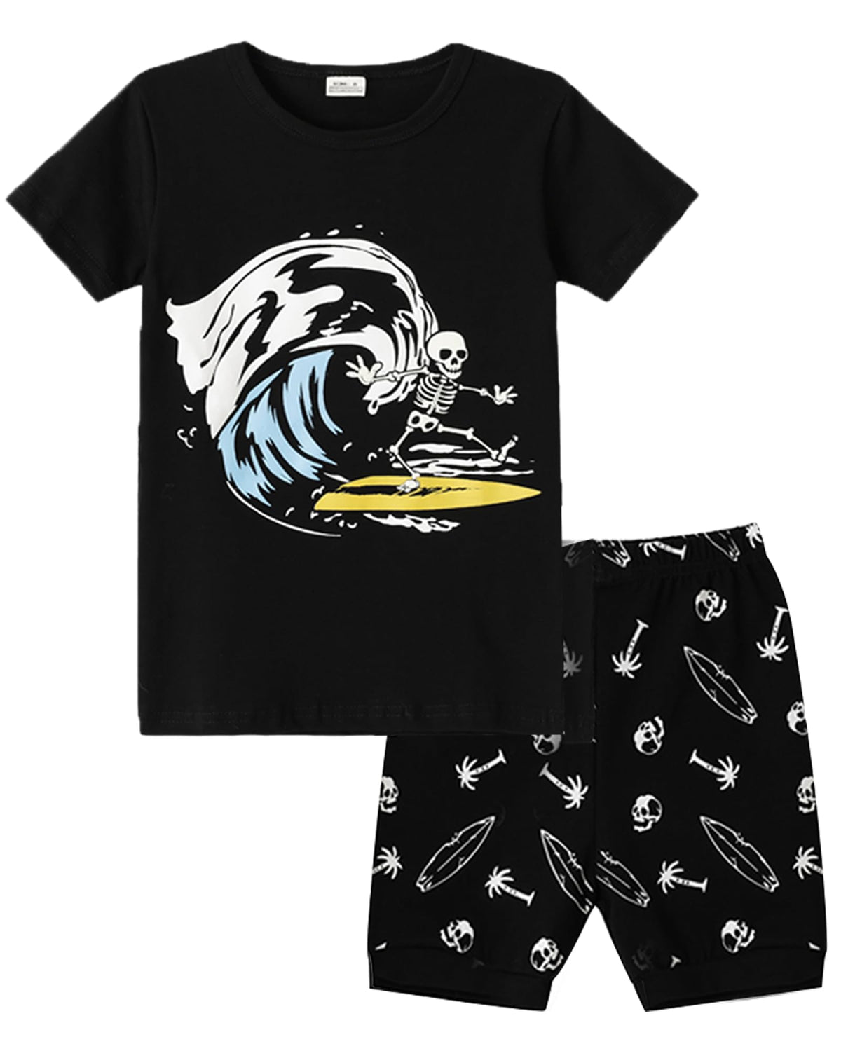MyFav Boys Pajamas Sets Glow in Dark Summer Short Sleeve Sleepwear Skull Kids Pjs