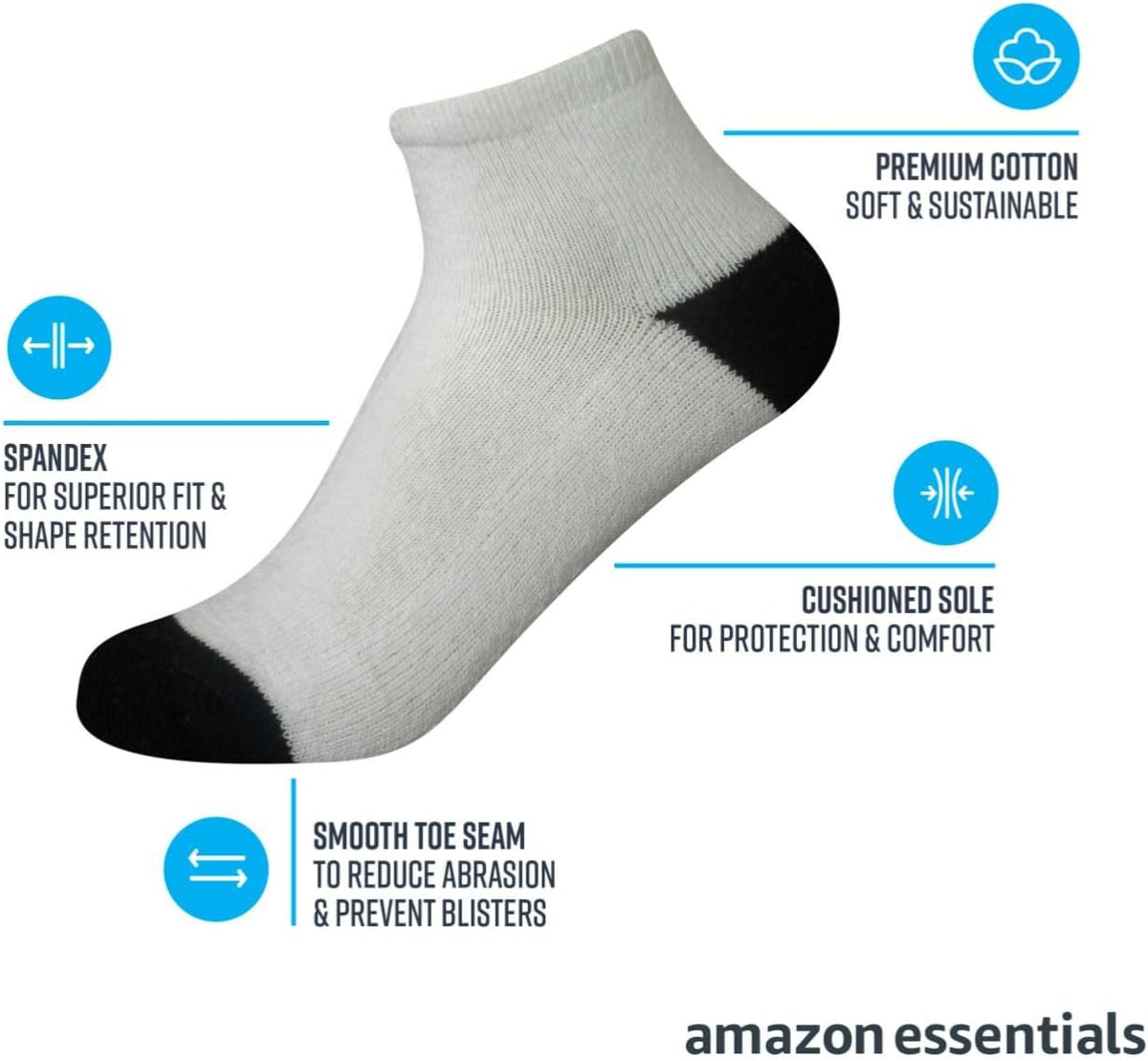 Amazon Essentials Unisex Kids and Toddlers' Cotton Ankle Socks with Cushioned Sole for Boys Girls Toddlers, 14 Pairs