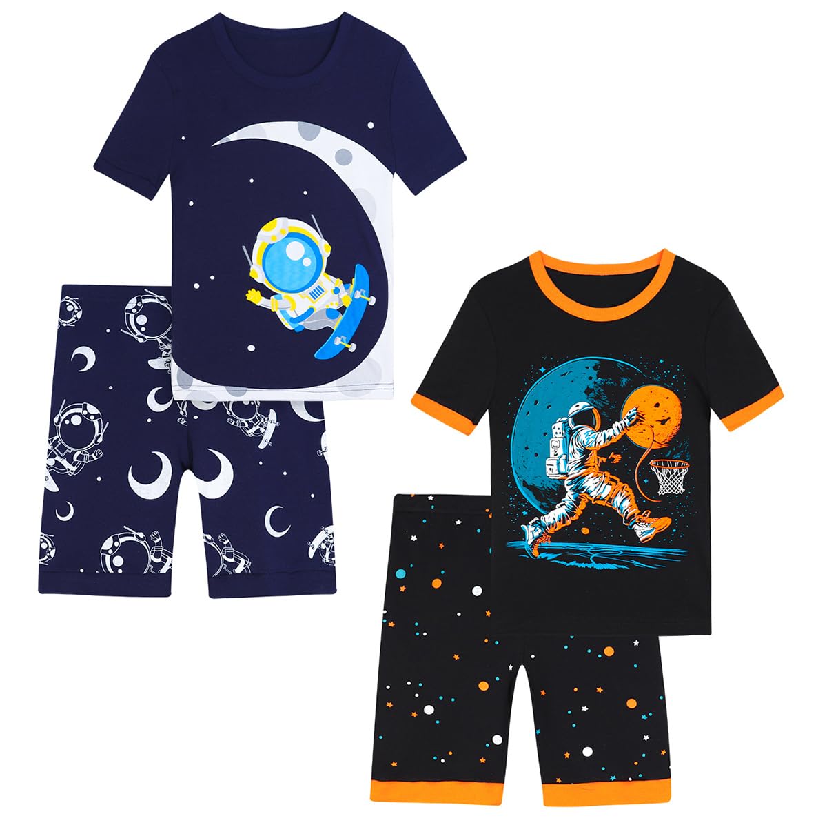 Boys Pajama Set, 4-Piece Cotton Pajamas Short Summer PJs Kids Sleepwear