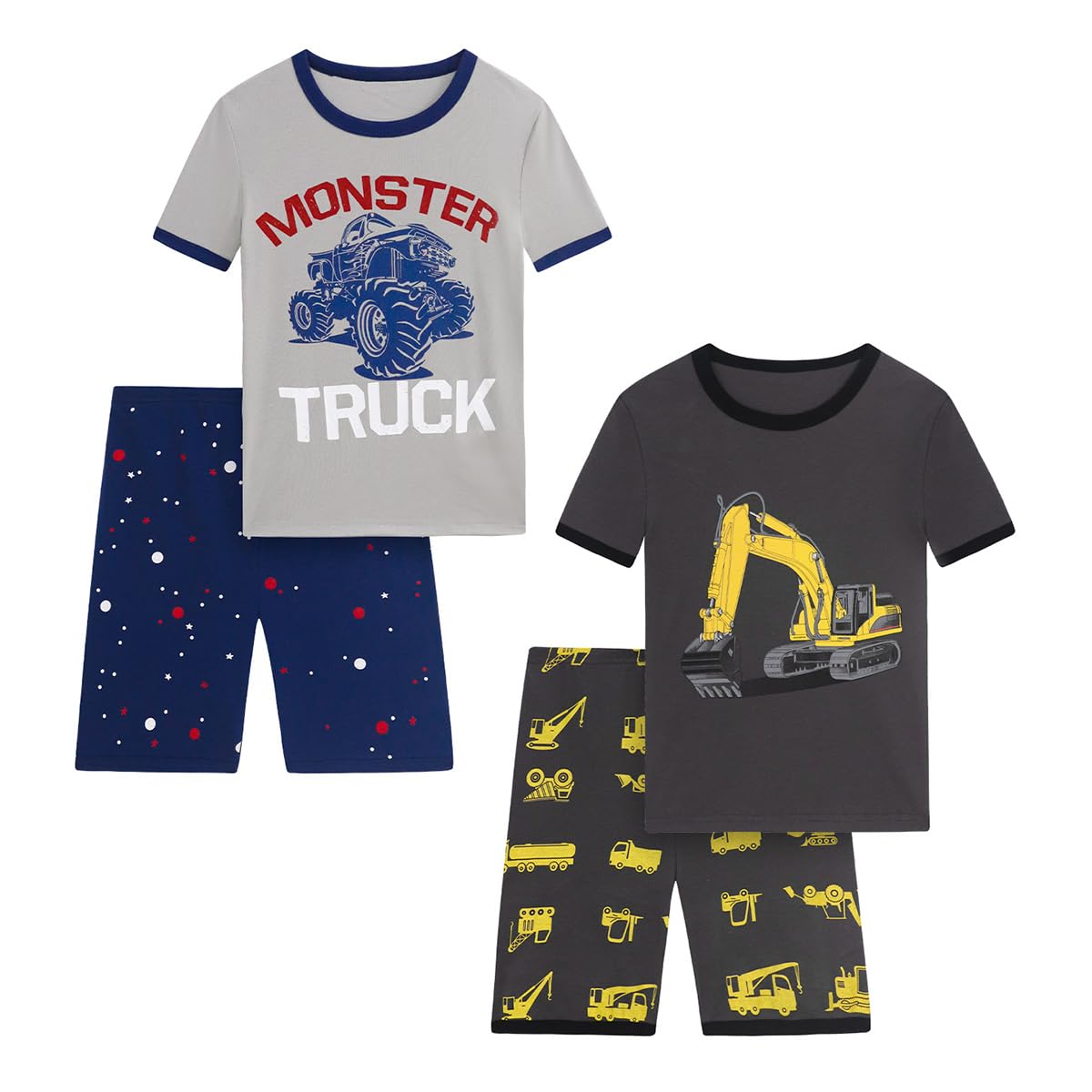 Boys Pajama Set, 4-Piece Cotton Pajamas Short Summer PJs Kids Sleepwear