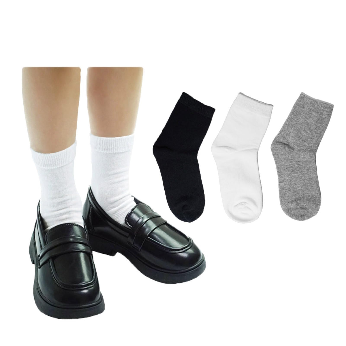 Boys Dress Socks 3 Pairs Kids Boys Girls Crew Cotton Uniform Socks