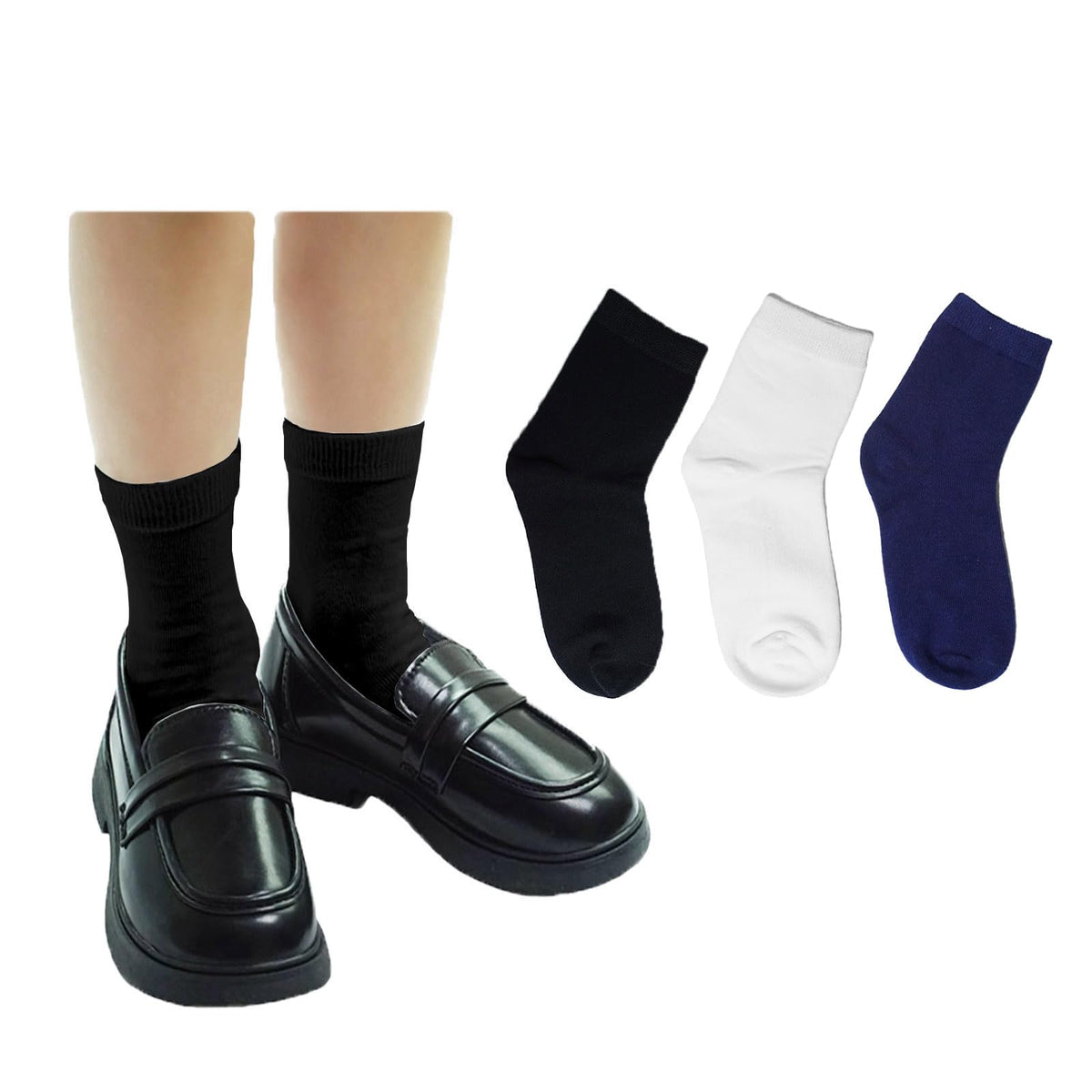 Boys Dress Socks 3 Pairs Kids Boys Girls Crew Cotton Uniform Socks