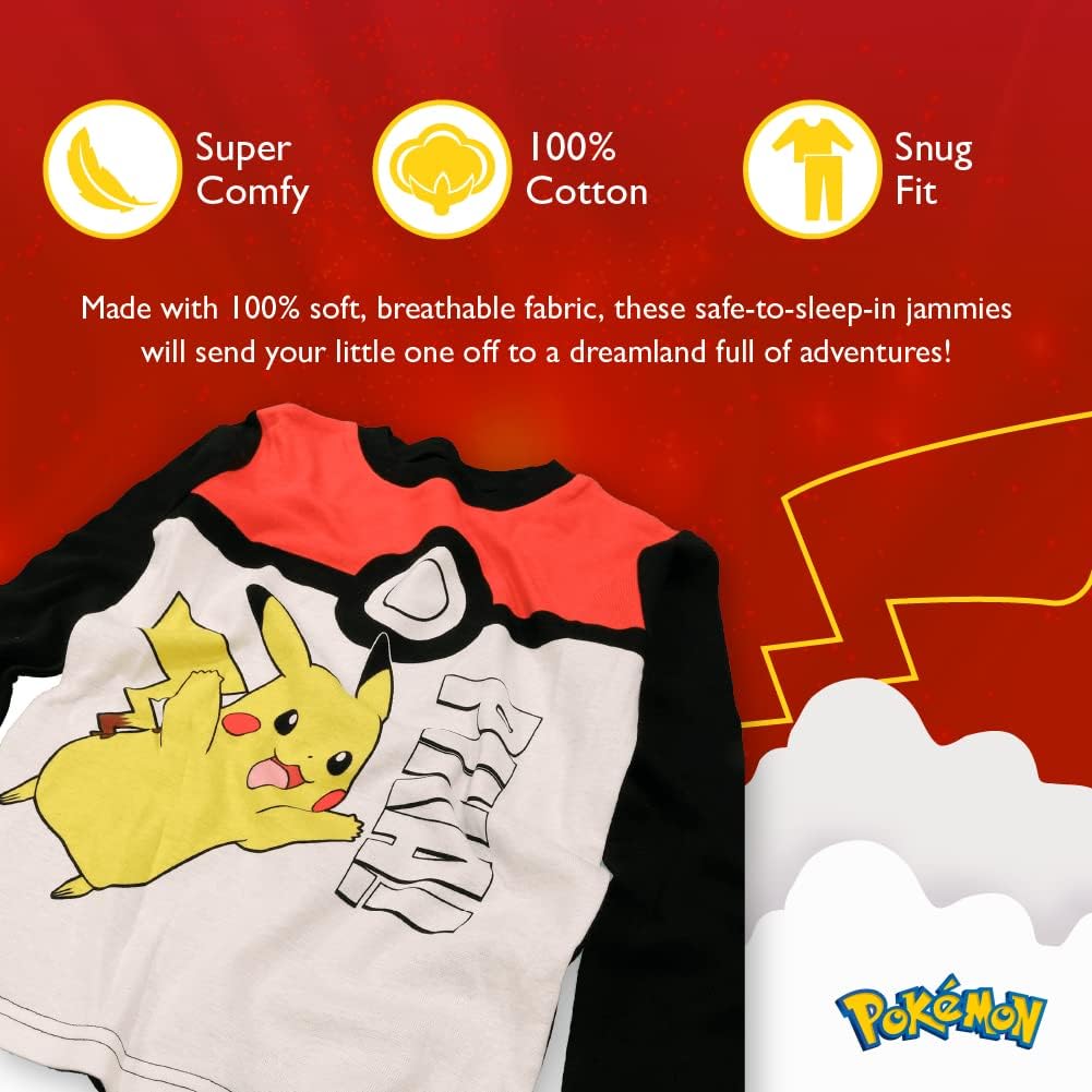 Pokémon Boys' 6-piece Snug-fit Cotton Pajama Set, Matching Pajamas