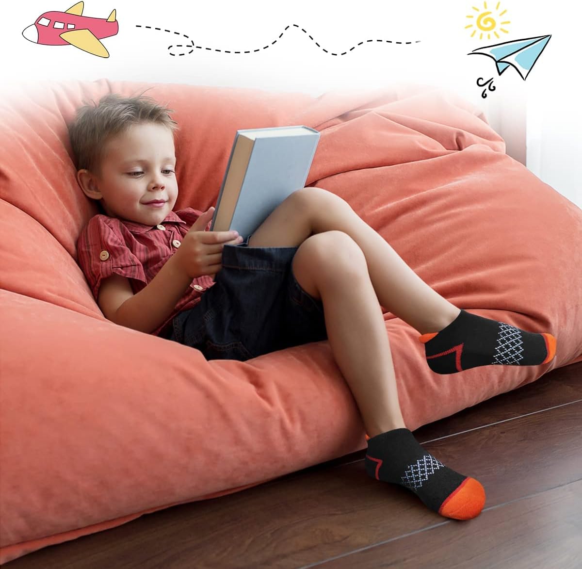 Comfoex 12 Pairs Boys Socks Ankle Athletic Socks With Cushioned Sole For 4-6 6-8 8-10 Years Old Kids
