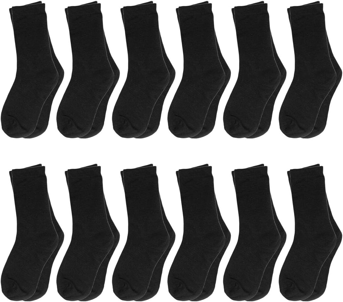 Falari 12-Pack Boy Toddler Kids Cotton Crew Socks, Casual Athletic Dress Socks