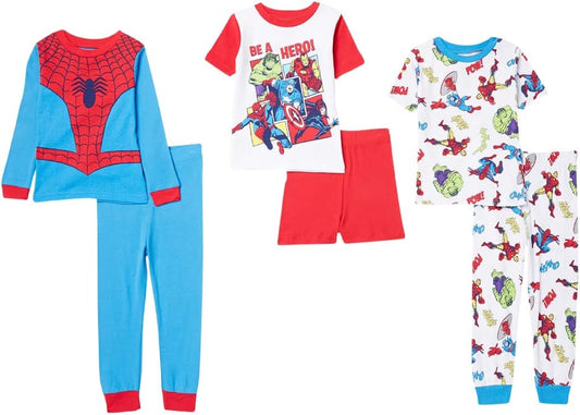 Marvel Boys' 6-piece Snug-fit Cotton Pajama Set, Soft & Cute for Kids, Comfortable Nightwear