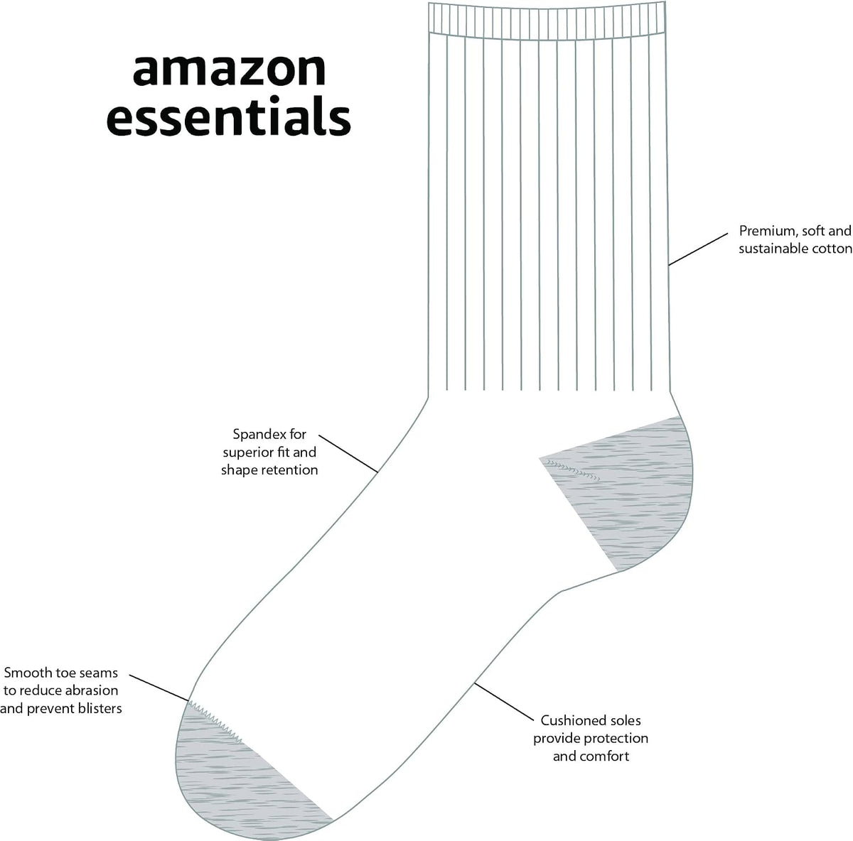 Amazon Essentials Unisex Kids and Toddlers' Cotton Cushioned Crew Socks, 10 Pairs