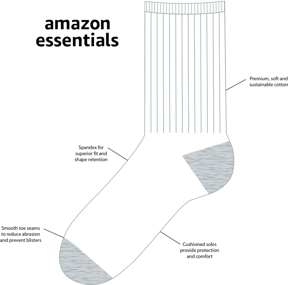 Amazon Essentials Unisex Kids and Toddlers' Cotton Cushioned Crew Socks, 10 Pairs