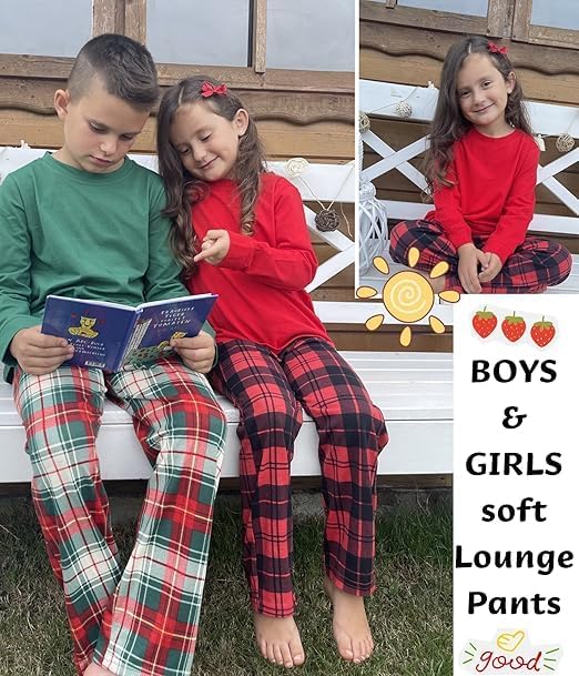 Ekouaer Boys Pajama Pants Plaid Bottoms Comfy Elastic Waist Pjs Bottoms