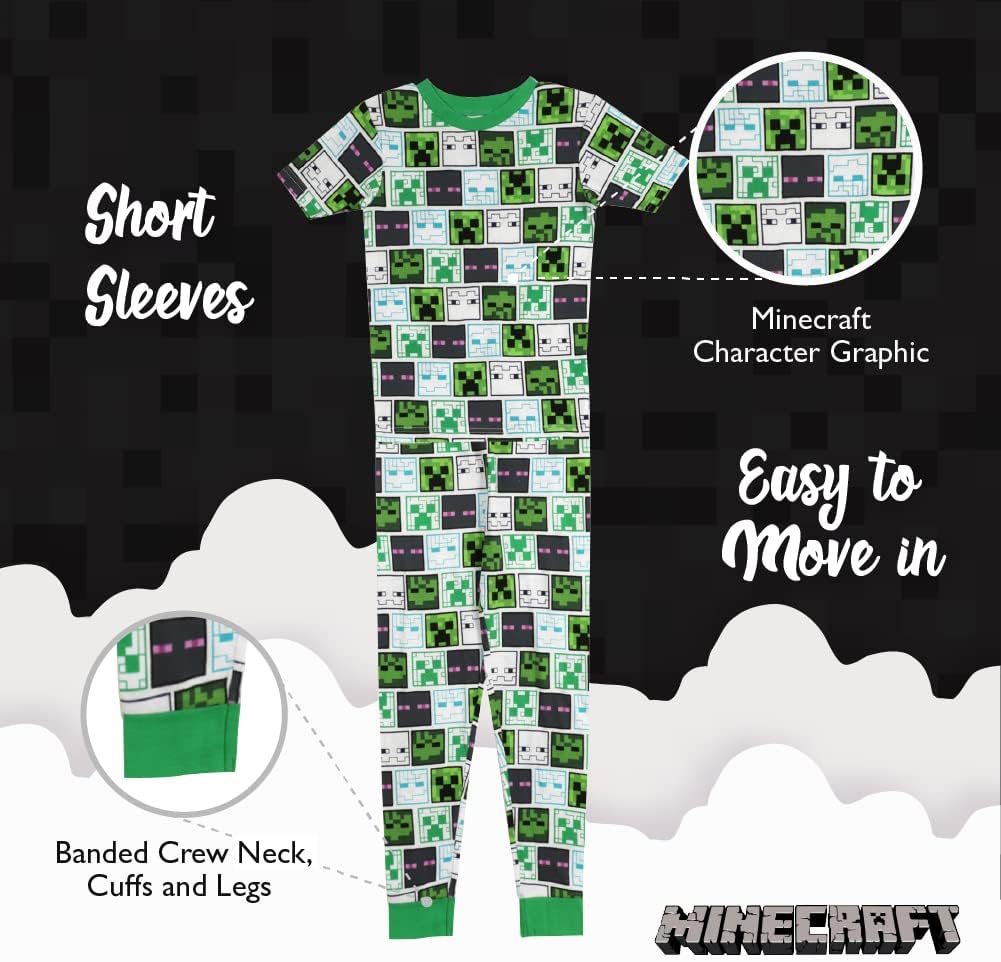 Minecraft boys 4-piece Snug-fit Cotton Pajama Set, Soft & Cute for Kids