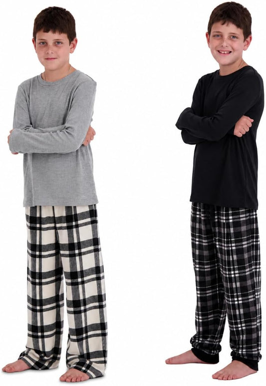 US Angels Boys Pajamas Set | 4-Piece Long Sleeve & Fleece Pants | Soft Warm Sleepwear Pjs for Kids & Teens