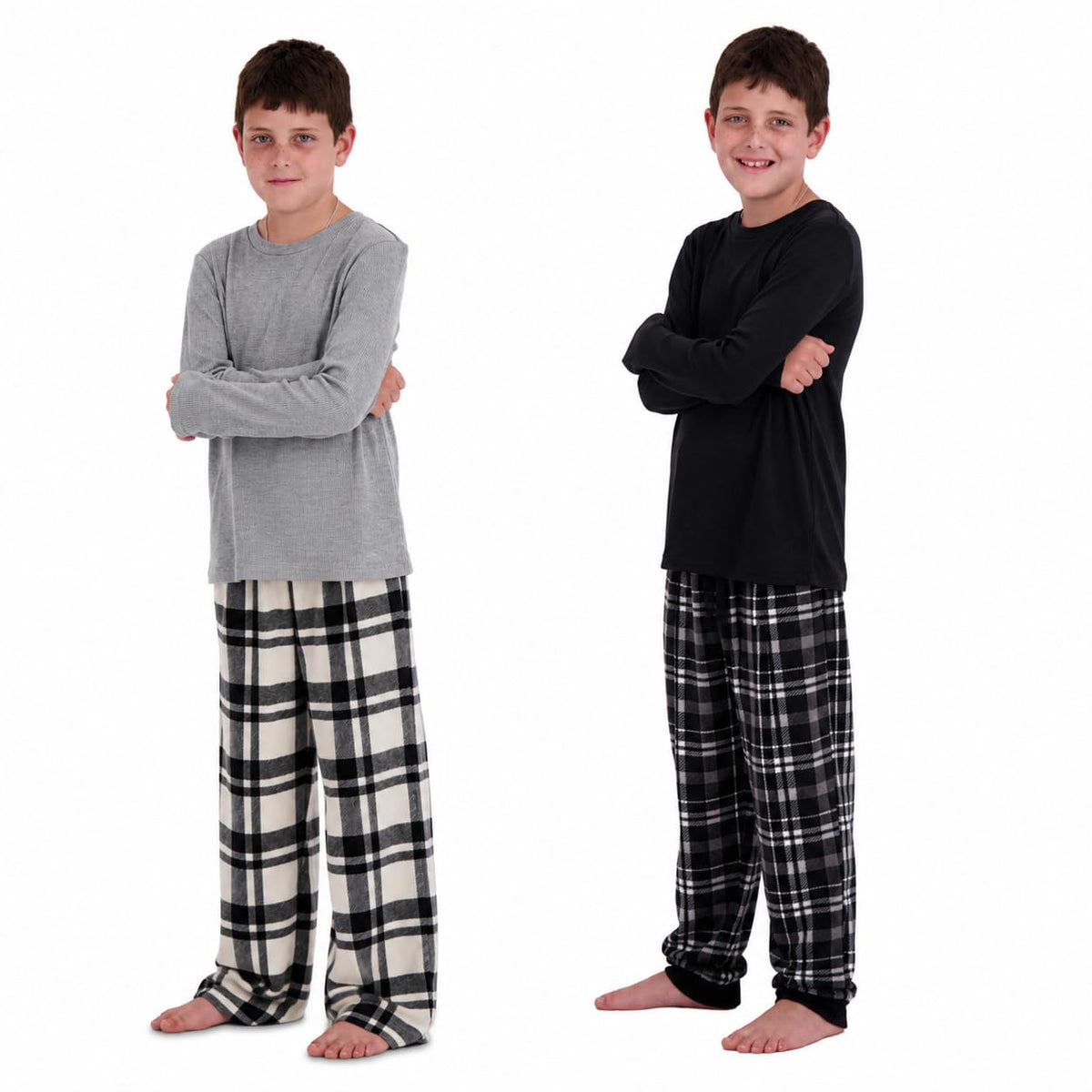 US Angels Boys Pajamas Set | 4-Piece Long Sleeve & Fleece Pants | Soft Warm Sleepwear Pjs for Kids & Teens