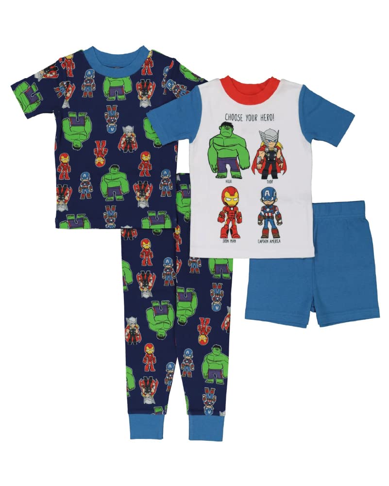 Marvel Boys' 4-piece Snug-fit Cotton Superhero Pajama Set, Matching Pajamas