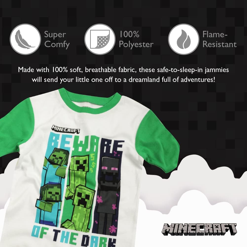 Minecraft boys 4-piece Snug-fit Cotton Pajama Set, Soft & Cute for Kids